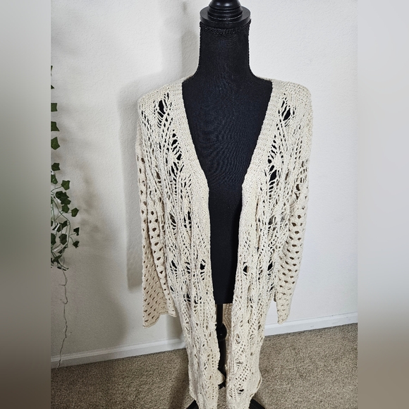 NWOT Natural Life Abigail Duster Cardigan Crochet Open Knit Cotton Blend Boho - Picture 7 of 14
